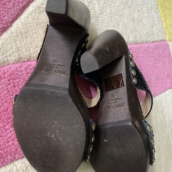 Jimmy Choo Ulrika Black Leather Snakeskin Wood Slide Sandals High Heel 6 36 - Picture 5 of 5